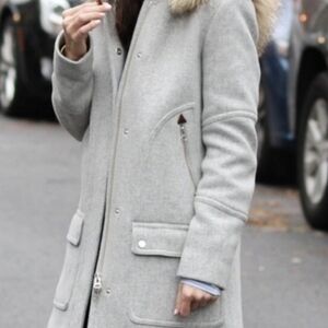 Women's Gray Coat with Fur Trim